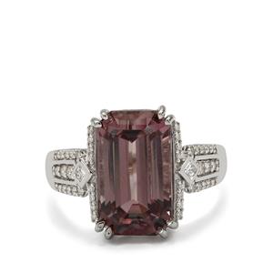 Arthur Ivy Ring with Pink Diaspore and Diamond in Platinum 950, Totaling 9.22 Carats