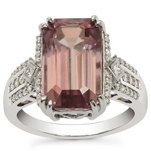 Arthur Ivy Ring with Pink Diaspore and Diamond in Platinum 950, Totaling 9.22 Carats