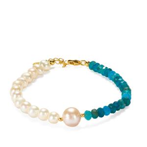 Gold-Plated Sterling Silver Bracelet with Freshwater Cultured Pearls and Neon Apatite