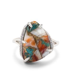 Oyster Turquoise and White Zircon Sterling Silver Ring with a Whole Gem Weight of 10.35cts