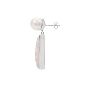 Sterling Silver Earrings with 10mm Pink Natrolite and Freshwater Cultured Pearls