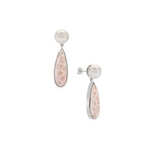 Sterling Silver Earrings with 10mm Pink Natrolite and Freshwater Cultured Pearls