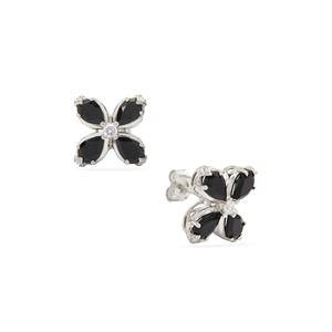 Sterling Silver Earrings with Black Onyx and White Zircon, Whole Gem Weight 3.20cts