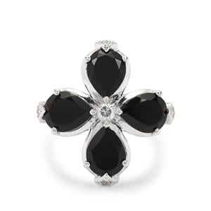 Sterling Silver Ring with Black Onyx and White Zircon, Whole Gem Weight 5.90cts