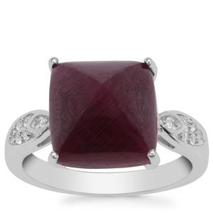 Sugarloaf Bharat Ruby and White Zircon Sterling Silver Ring with a Complete Gem Weight of 13.05 Carats