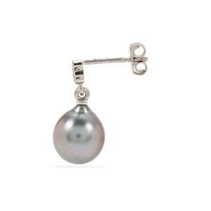 Tahitian Pearl and Diamond Platinum 950 Earrings (8mm)