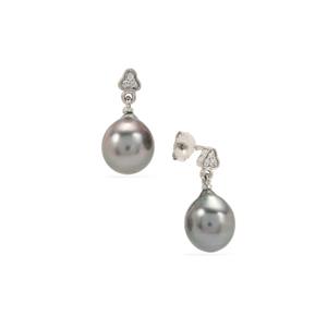 Tahitian Pearl and Diamond Platinum 950 Earrings (8mm)